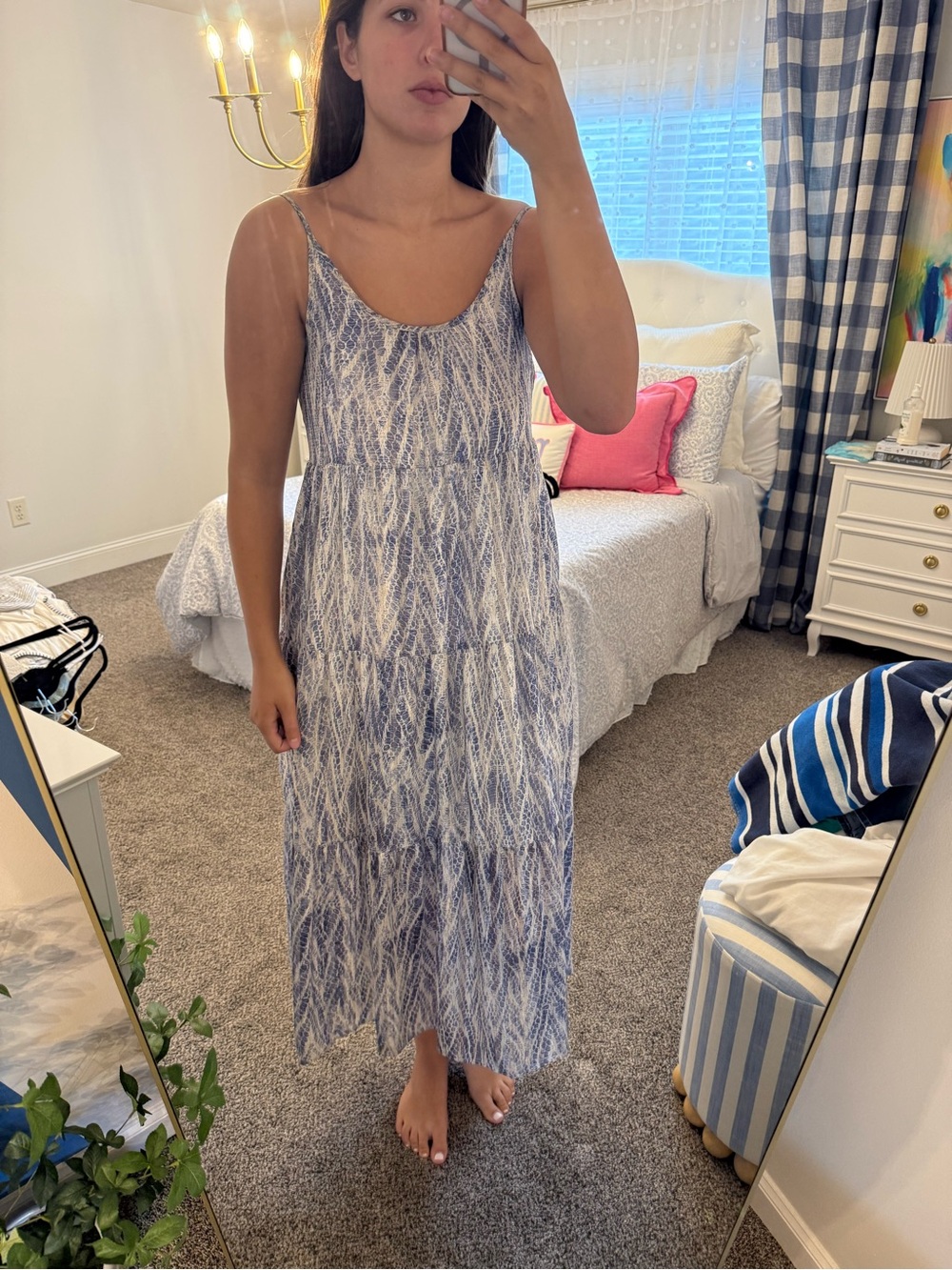 TCEC Blue and White Patterned Sleeveless Maxi Dress